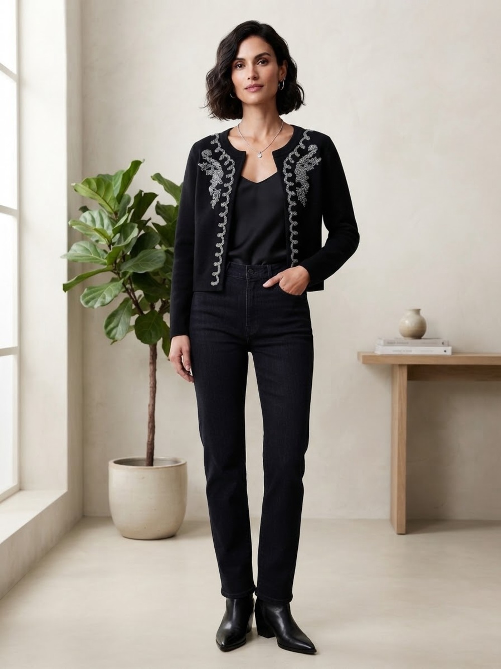 Sioni Black Beaded Cardigan
